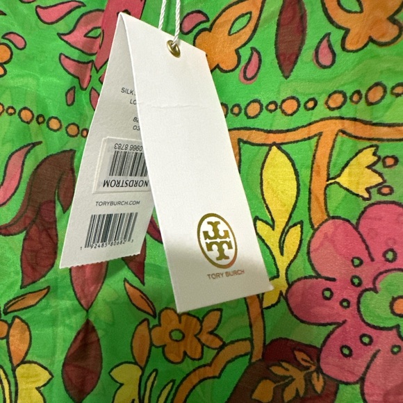 Tory Burch Belted Printed Silk Blend Scarf Long Dress size SX Green. Maxi. NEW - Picture 14 of 15
